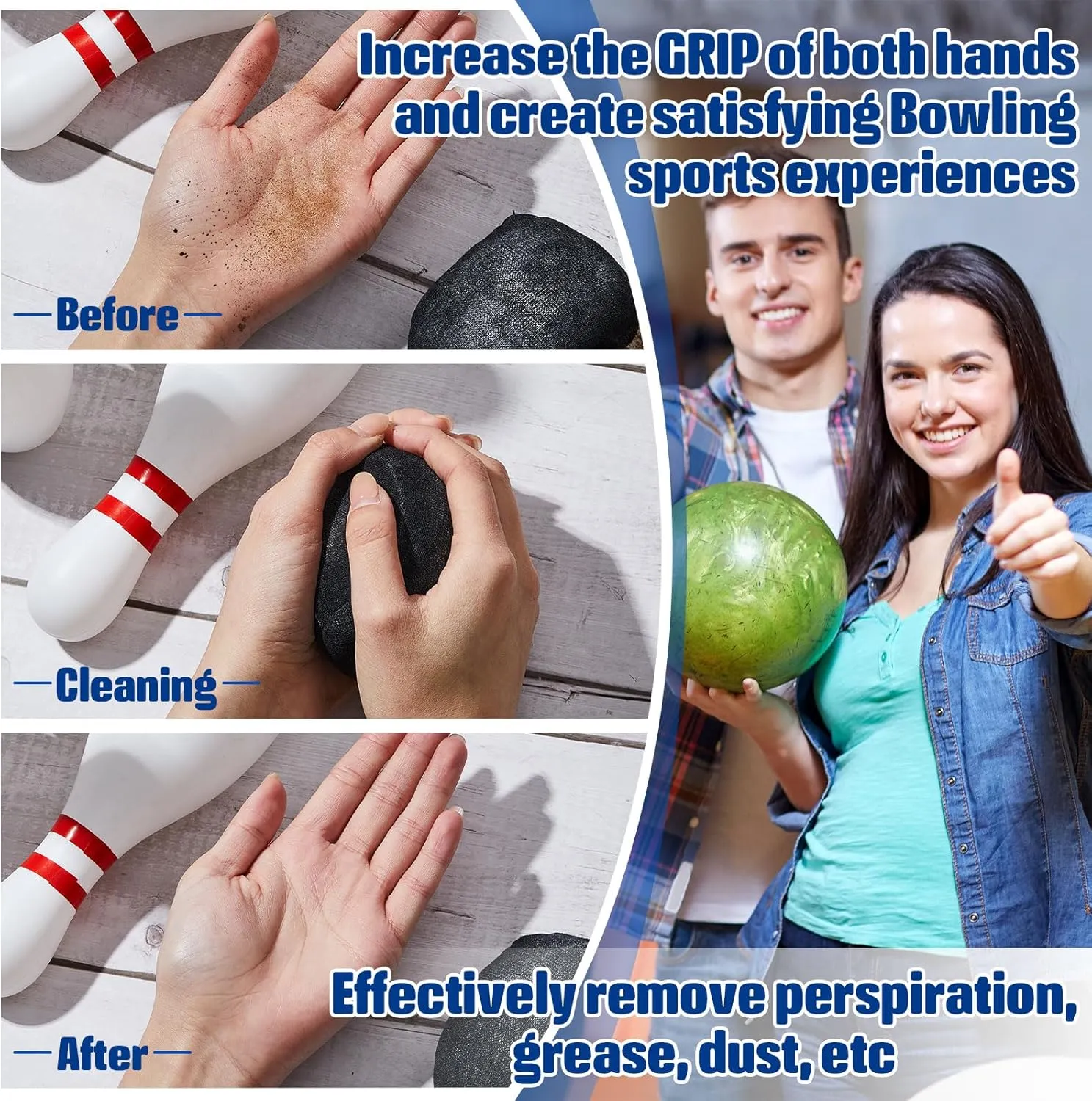 Lewtemi Microfiber Ultra Dry Bowling Grip Ball, 2 Pcs Microfiber Bowling Rosin Bags for Hands for Golf Lifting Rock Climbing Tennis Gymnastics