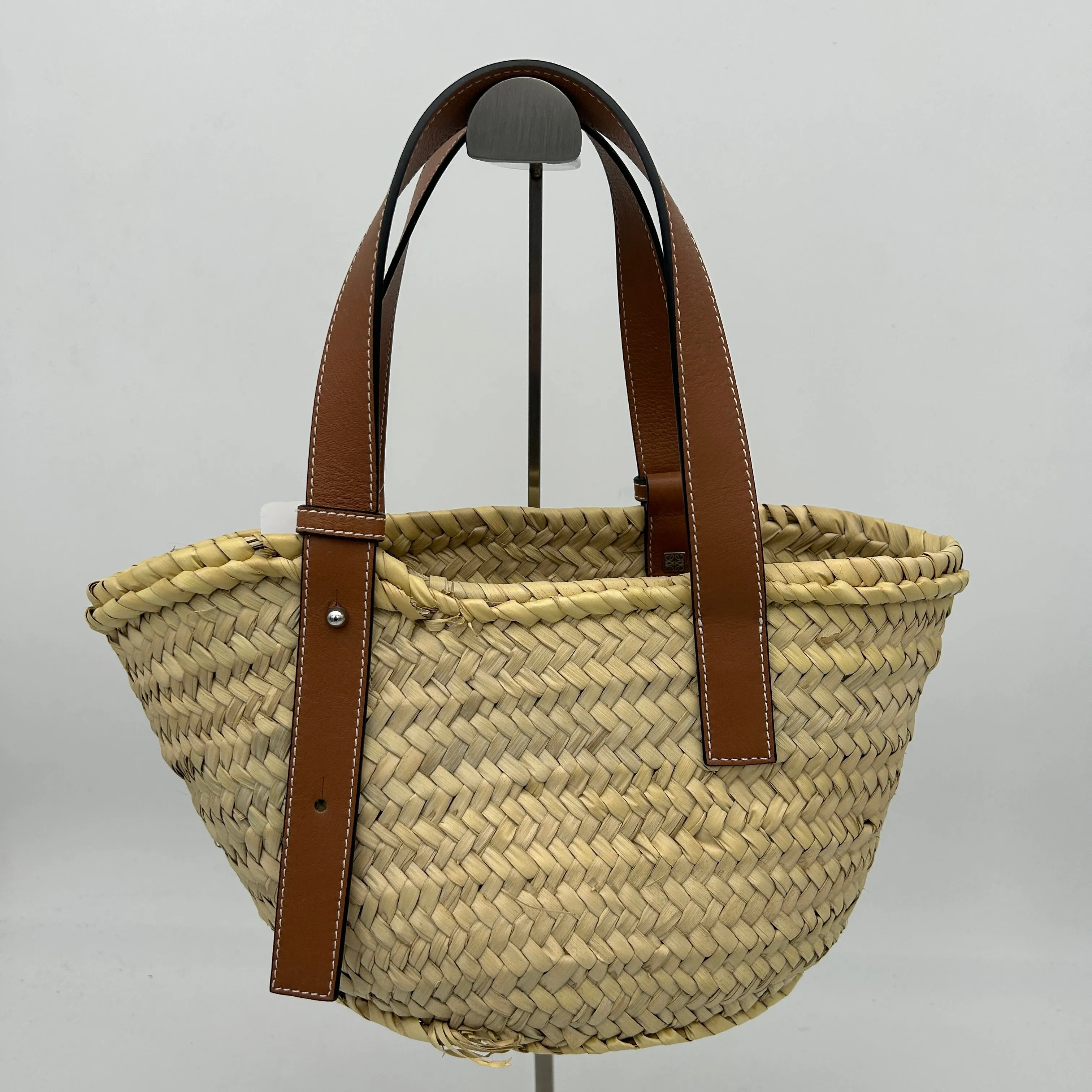 Loewe Raffia Beige Brown Leather Tote Bag Medium