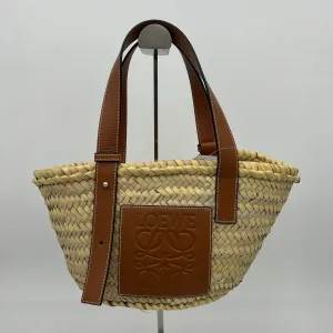 Loewe Raffia Beige Brown Leather Tote Bag Medium