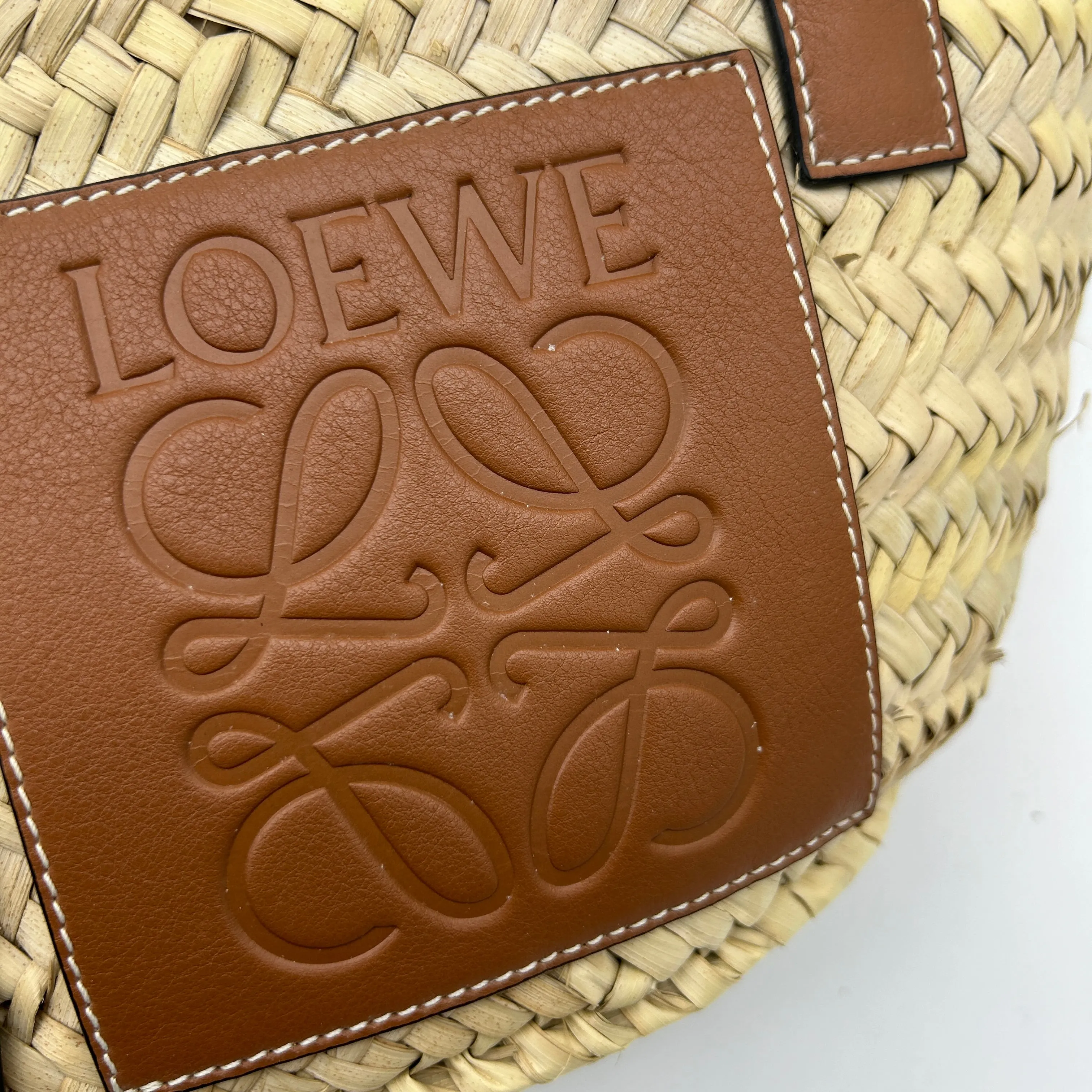 Loewe Raffia Beige Brown Leather Tote Bag Medium