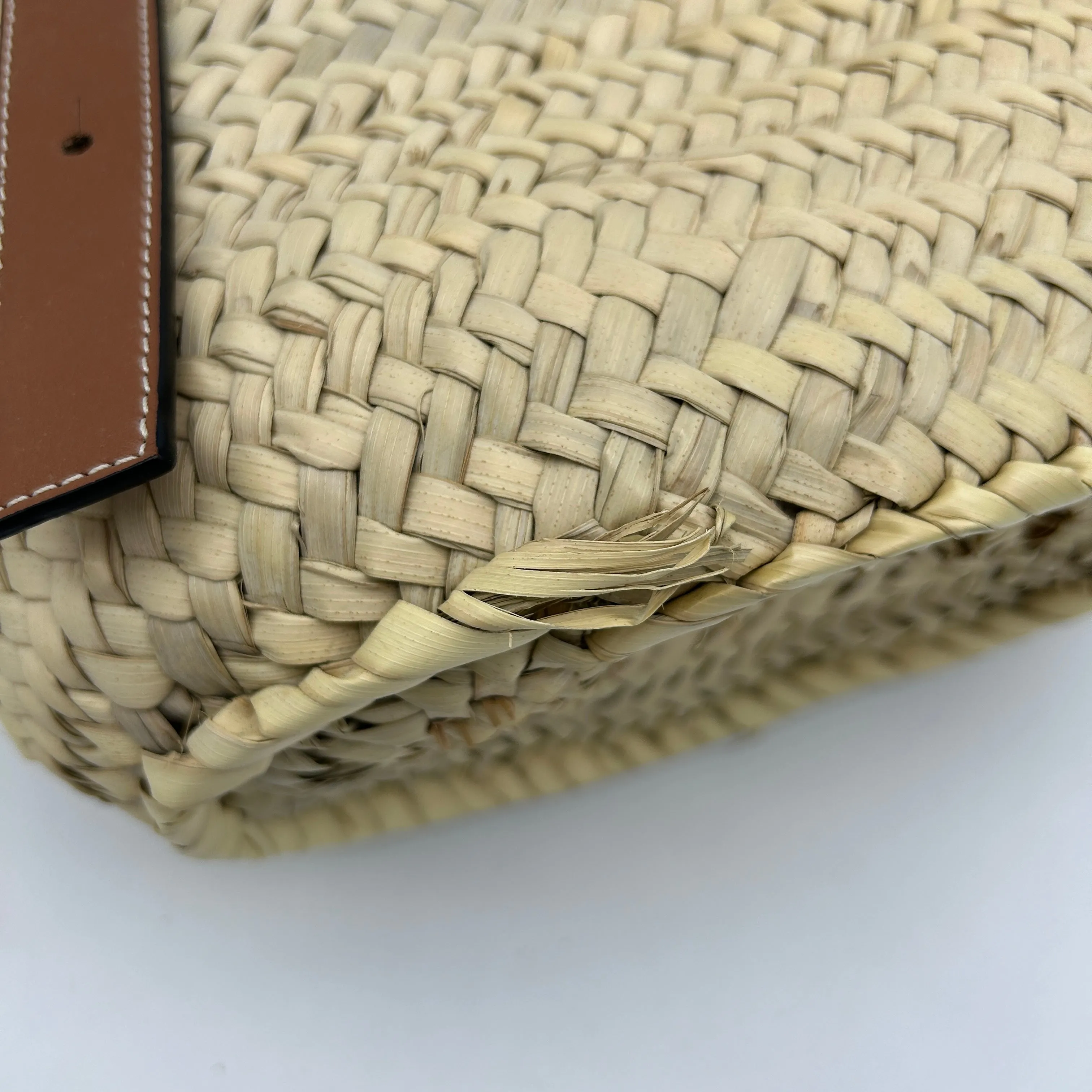 Loewe Raffia Beige Brown Leather Tote Bag Medium