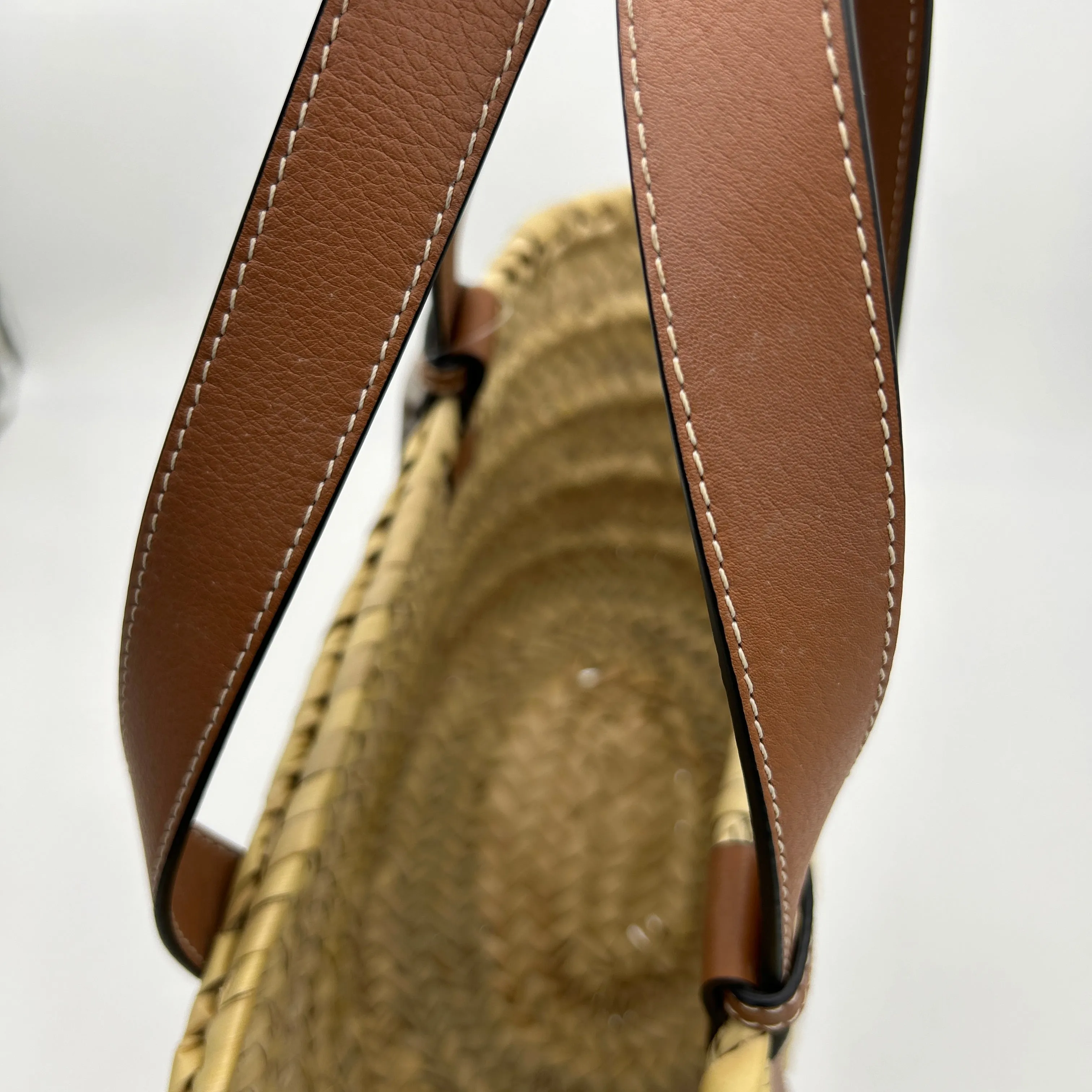 Loewe Raffia Beige Brown Leather Tote Bag Medium