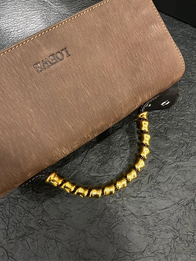 Loewe Vintage Black Brown Leather Gold Handle Kelly Bag