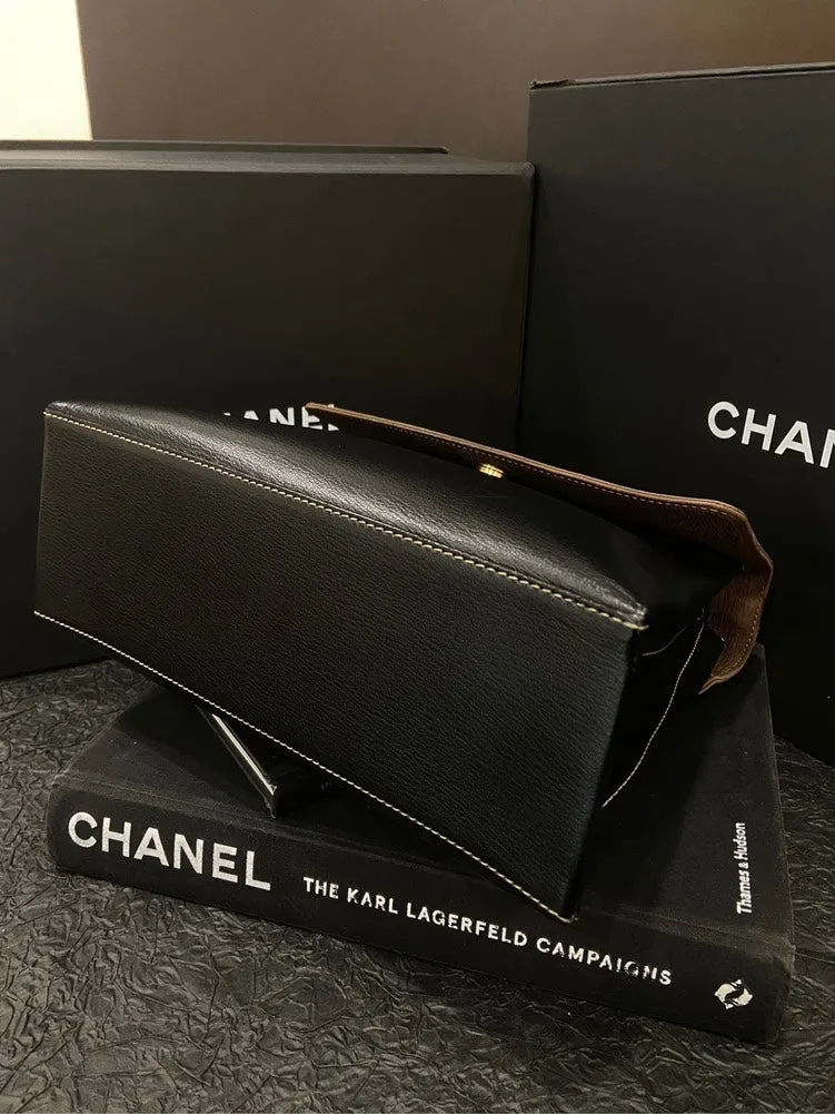 Loewe Vintage Black Brown Leather Gold Handle Kelly Bag