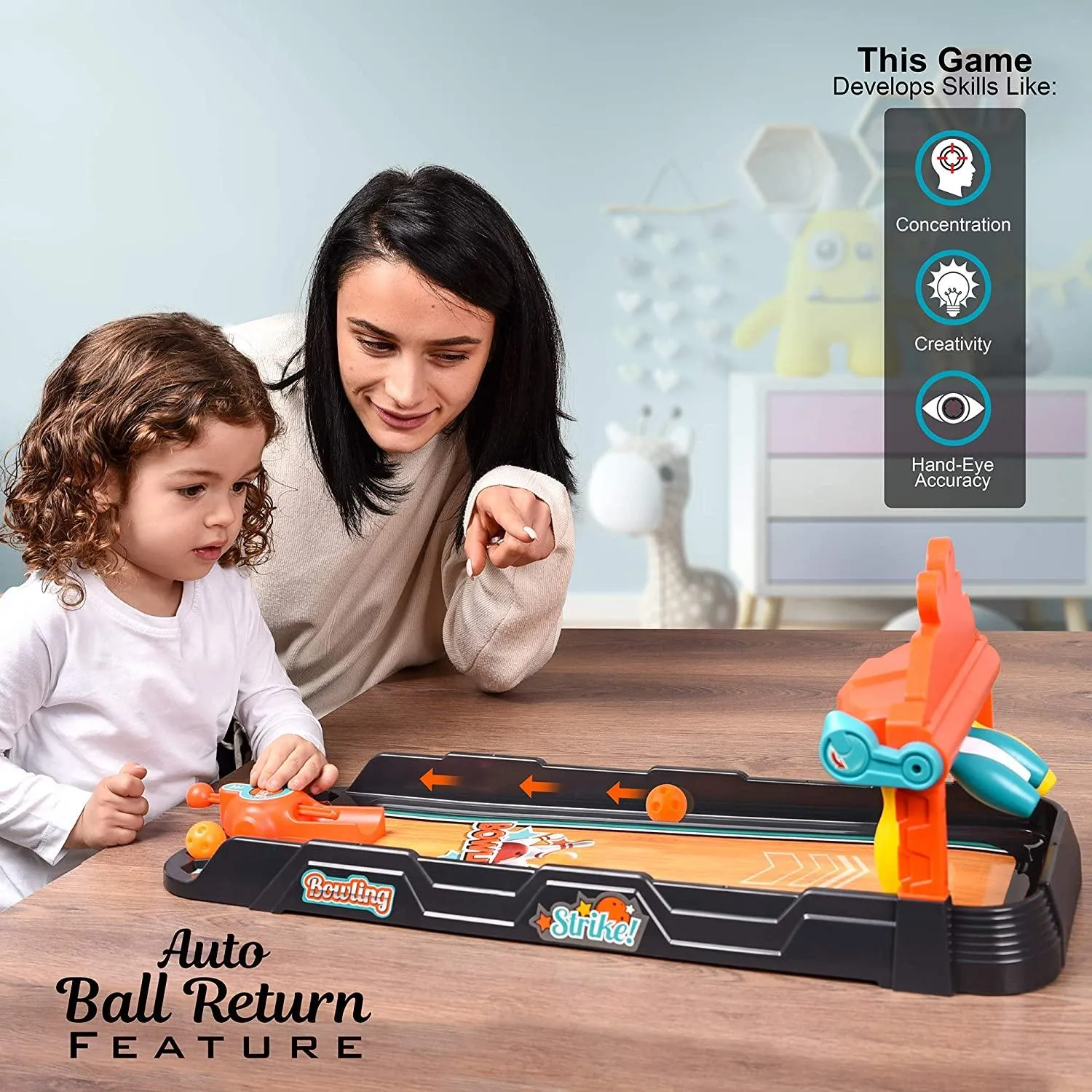 Mini Bowling Game Set Tabletop Practice Toy for Kids