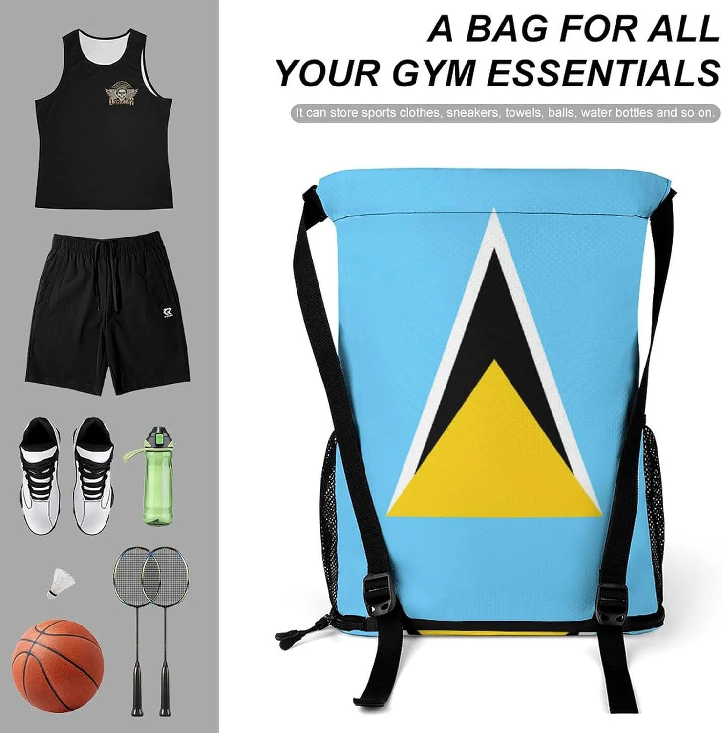 National Flag of Saint Lucia Sports Backpack with Large Mouth Design And Dry Wet Separation for Unisex