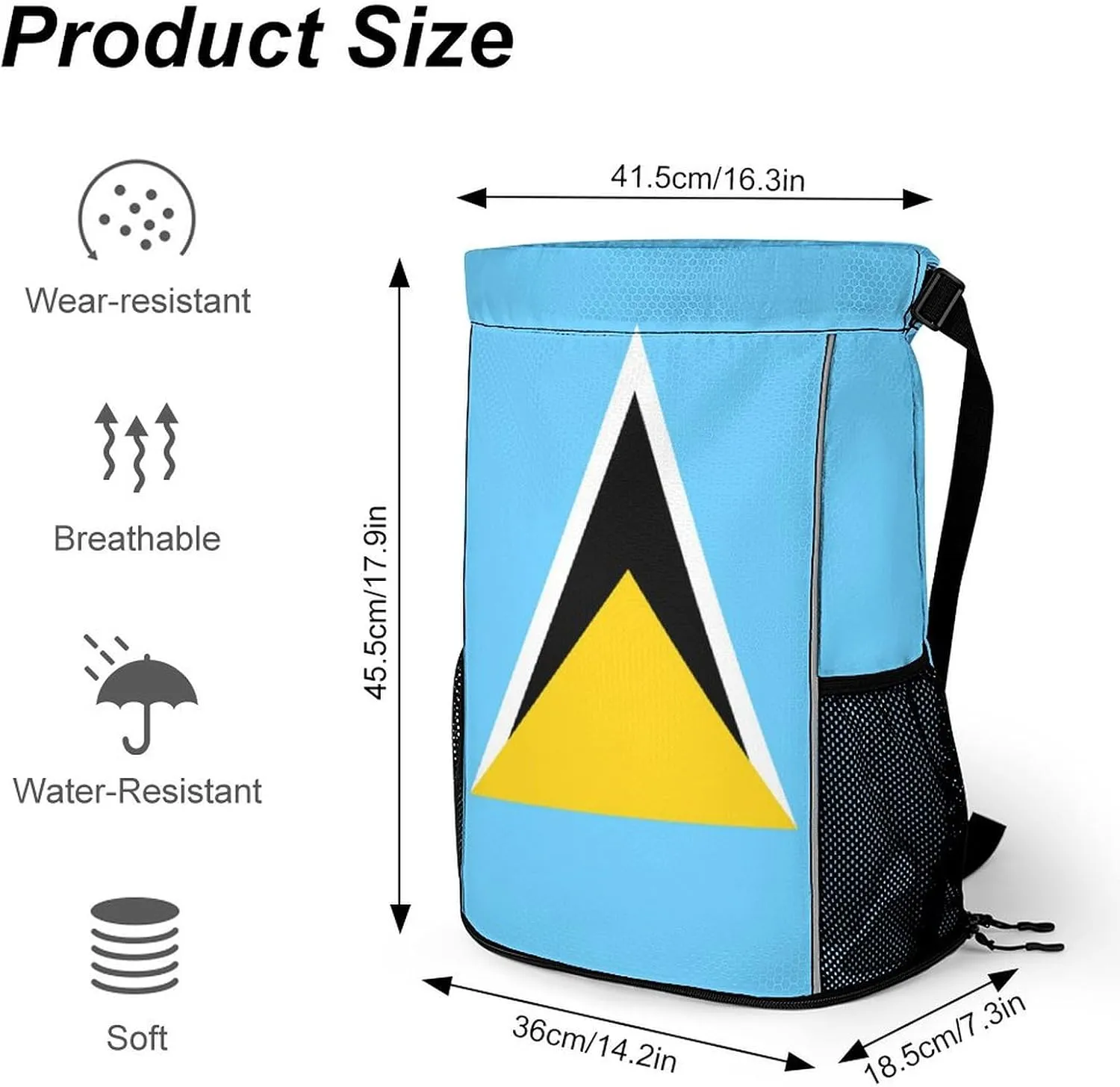 National Flag of Saint Lucia Sports Backpack with Large Mouth Design And Dry Wet Separation for Unisex