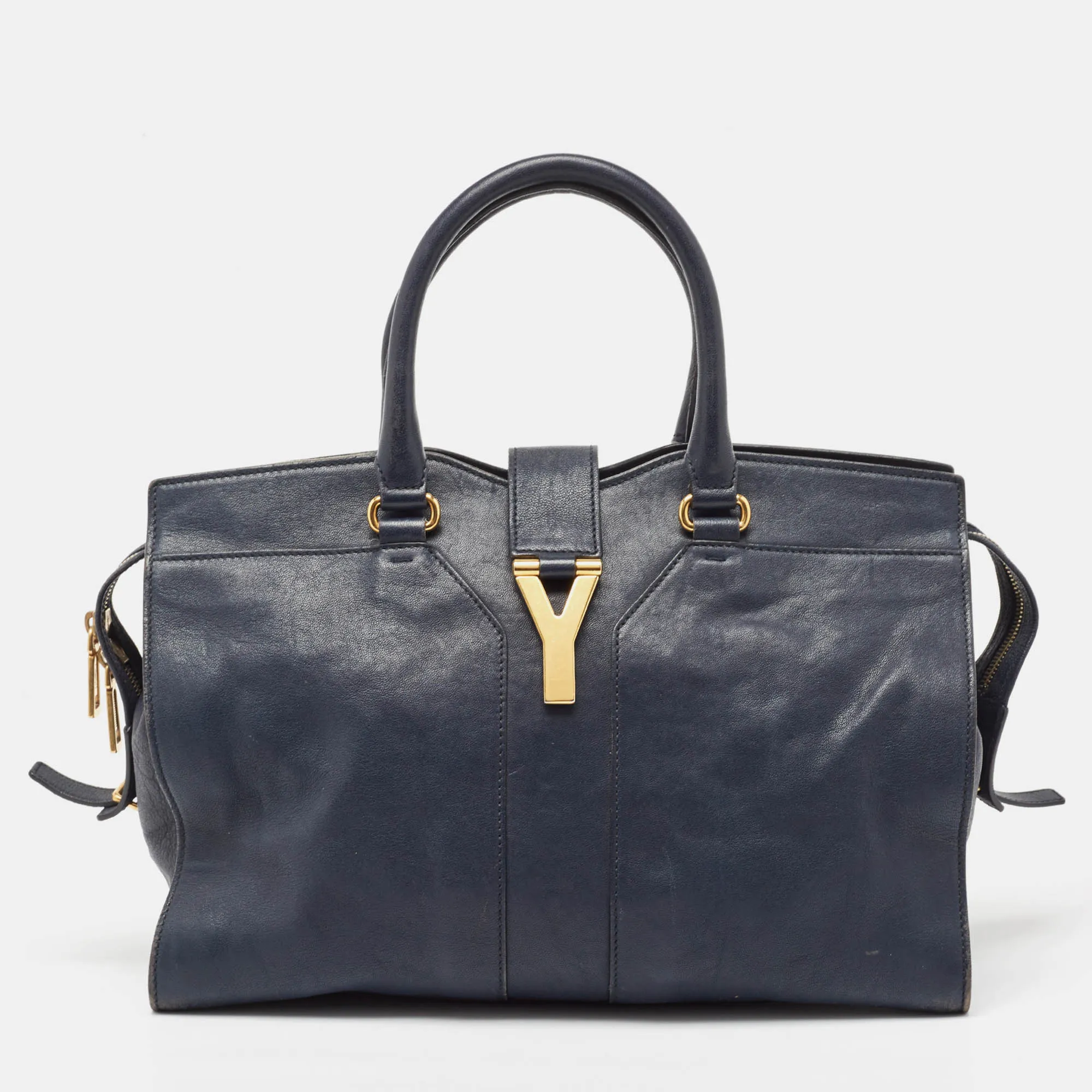 Navy Blue Leather Medium Cabas Chyc Tote