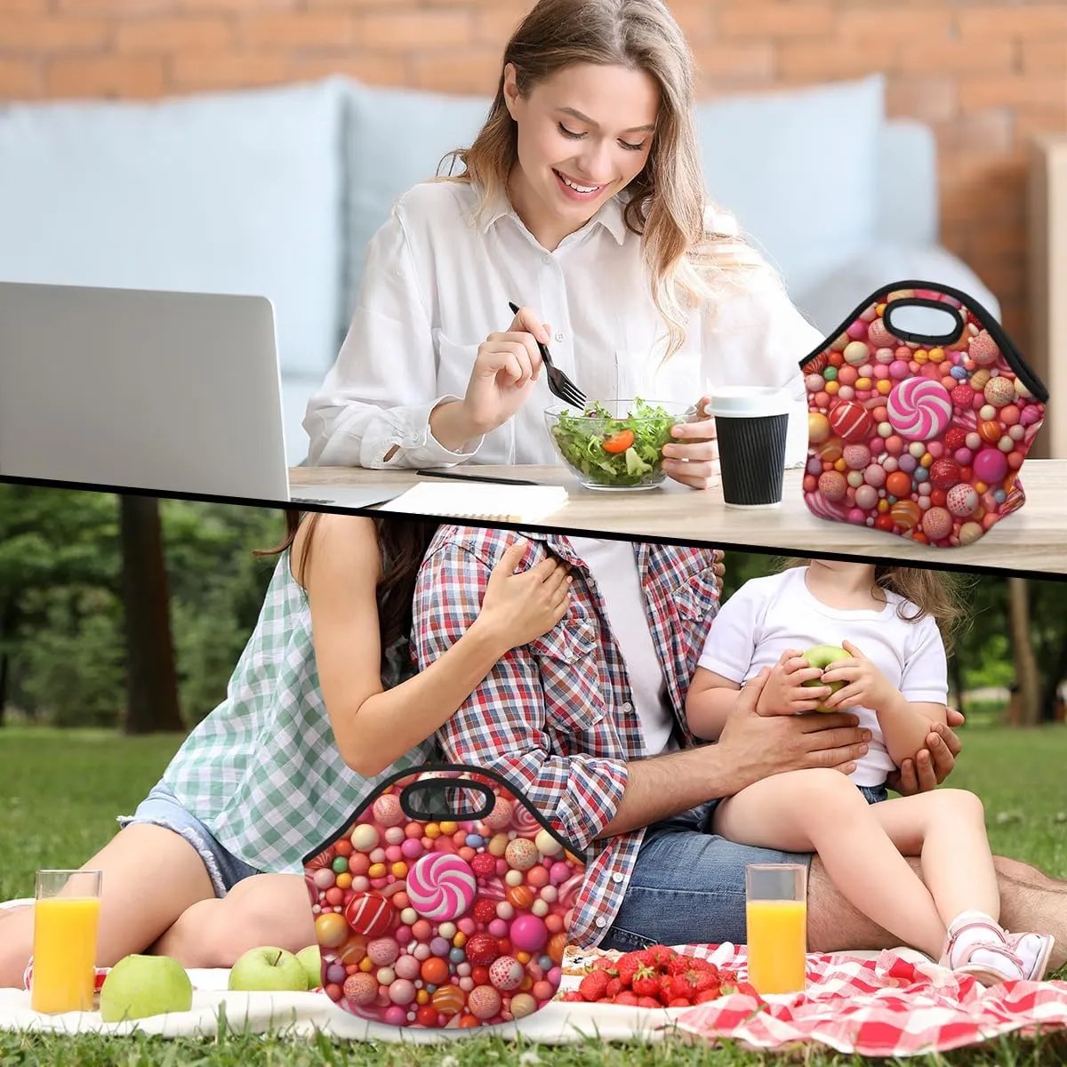 Neoprene Lunch Tote Bags for Women Men, Adult Lollipop Tote Picnic Bag, Lunch Containers Reusable High Capacity Lunch Bags for Work Travel Outdoor, Lollipop