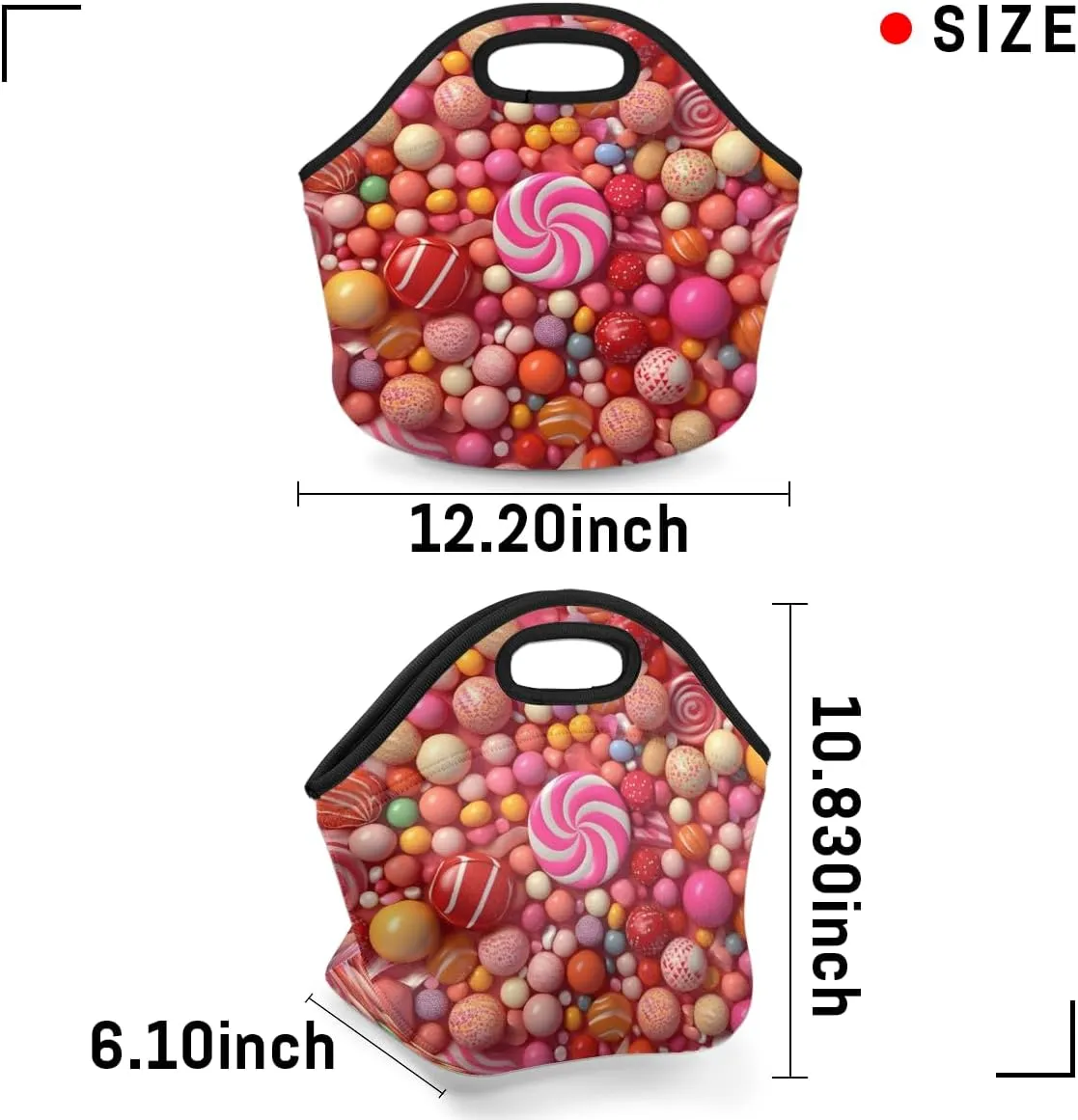 Neoprene Lunch Tote Bags for Women Men, Adult Lollipop Tote Picnic Bag, Lunch Containers Reusable High Capacity Lunch Bags for Work Travel Outdoor, Lollipop