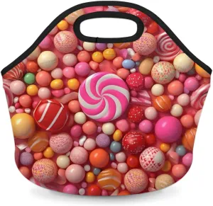 Neoprene Lunch Tote Bags for Women Men, Adult Lollipop Tote Picnic Bag, Lunch Containers Reusable High Capacity Lunch Bags for Work Travel Outdoor, Lollipop