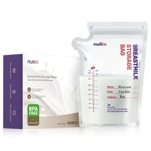 Nuliie 120 Pcs Breastmilk Storage Bags, 8 OZ Breast Milk Storing Bags, BPA-Free, Milk Storage Bags with Pour Spout for Breastfeeding, Self-Standing Bag, Space Saving Flat Profile
