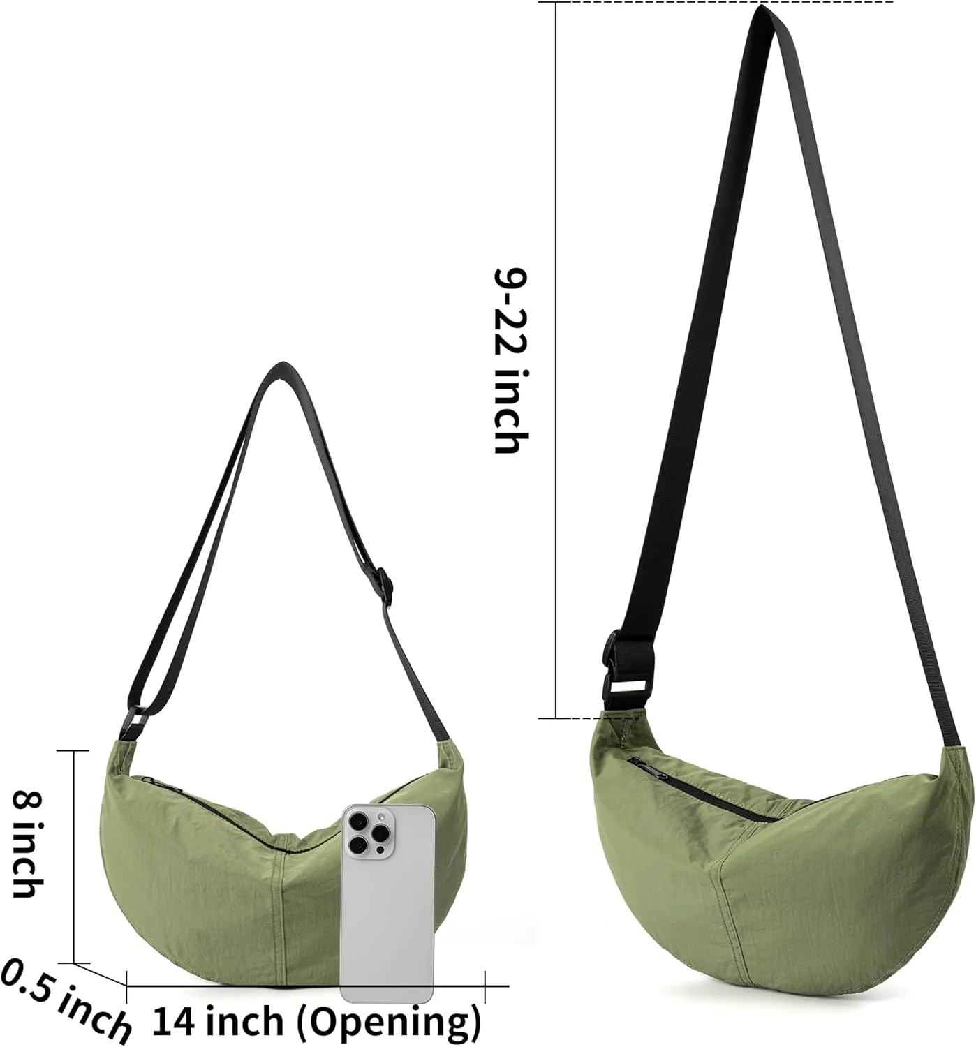 Nylon Crossbody Bag For Women Men Casual Lightweight Crescent Shoulder Hobo Purse With Wide Adjustable Strap