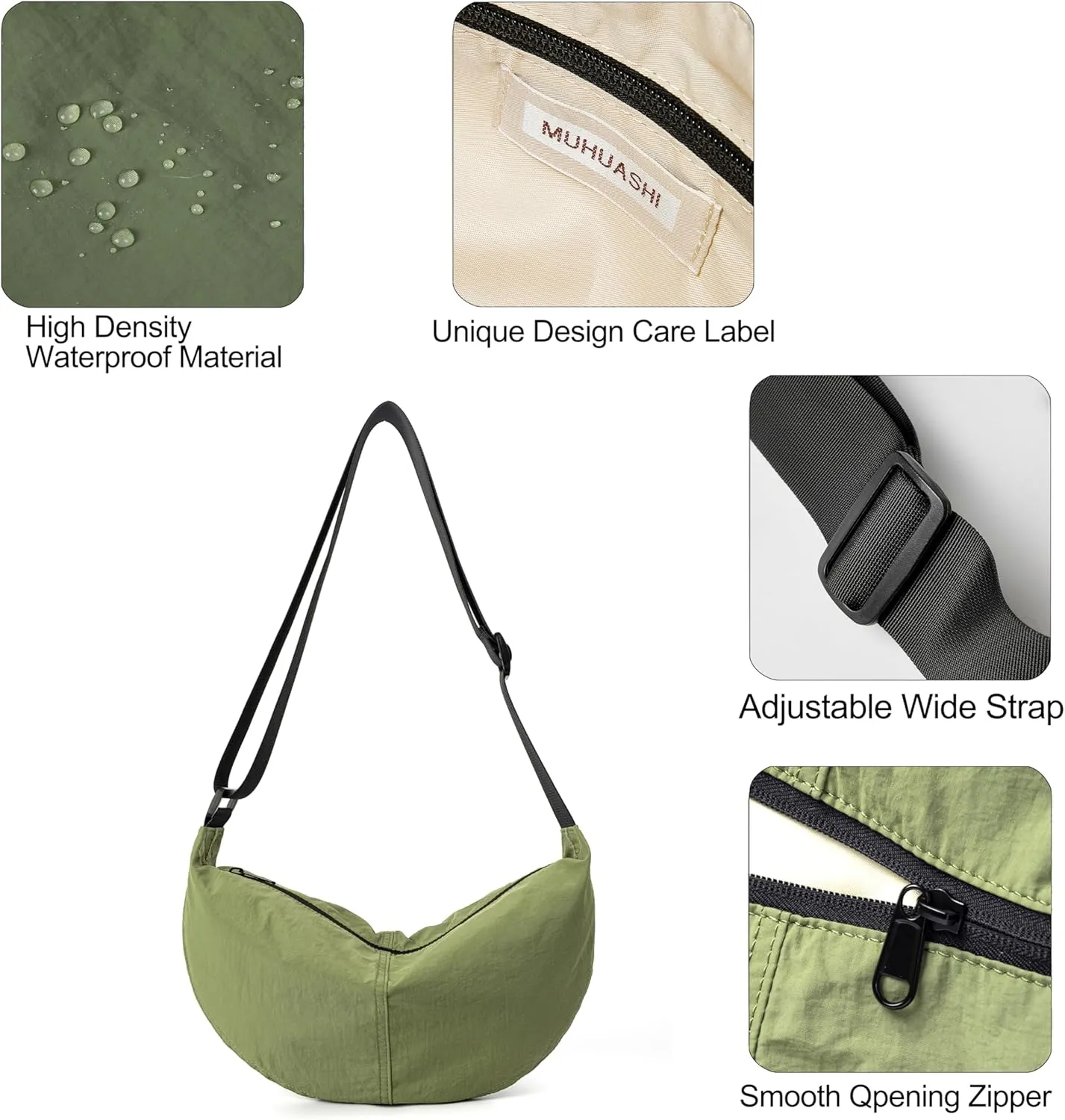 Nylon Crossbody Bag For Women Men Casual Lightweight Crescent Shoulder Hobo Purse With Wide Adjustable Strap