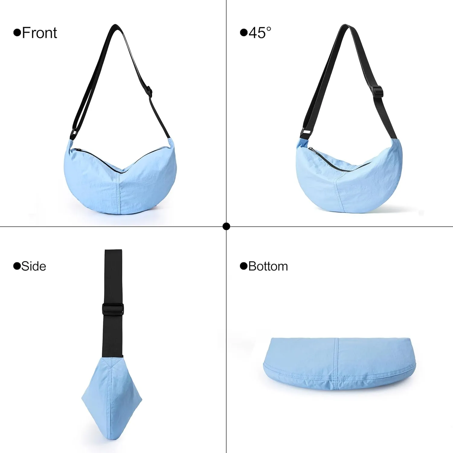 Nylon Crossbody Bag For Women Men Casual Lightweight Crescent Shoulder Hobo Purse With Wide Adjustable Strap