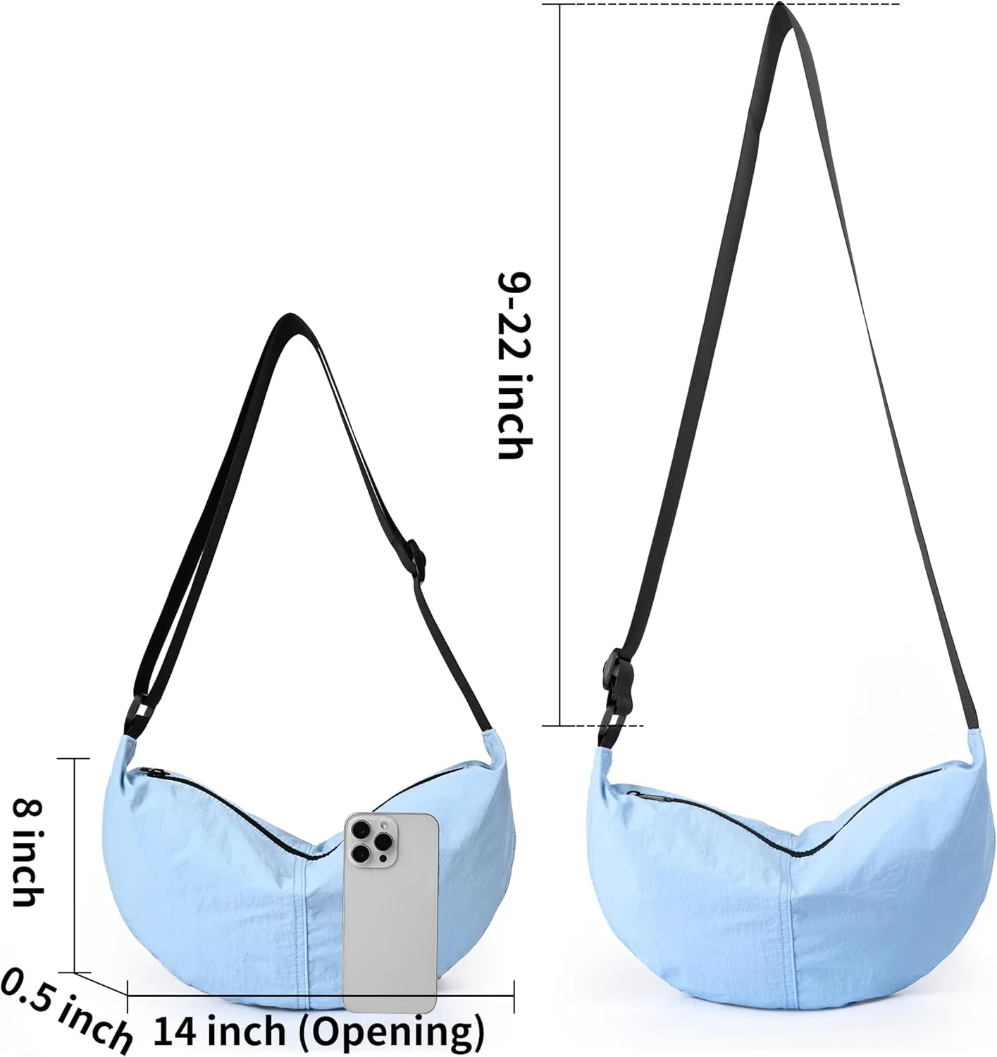 Nylon Crossbody Bag For Women Men Casual Lightweight Crescent Shoulder Hobo Purse With Wide Adjustable Strap