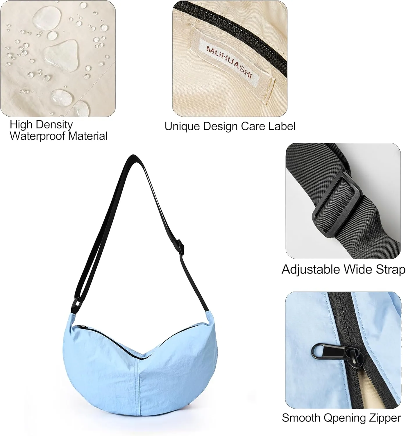 Nylon Crossbody Bag For Women Men Casual Lightweight Crescent Shoulder Hobo Purse With Wide Adjustable Strap