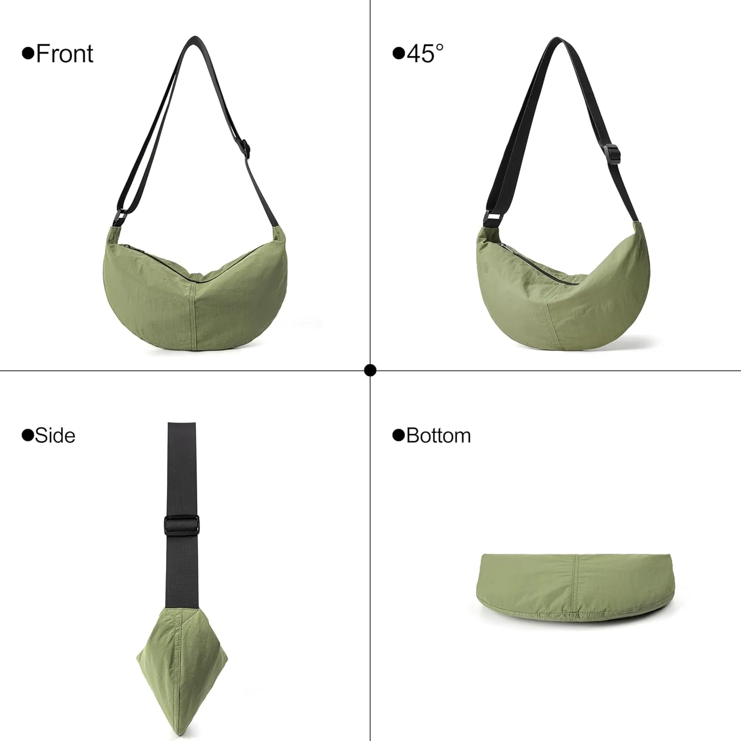 Nylon Crossbody Bag For Women Men Casual Lightweight Crescent Shoulder Hobo Purse With Wide Adjustable Strap