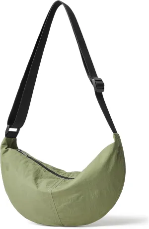 Nylon Crossbody Bag For Women Men Casual Lightweight Crescent Shoulder Hobo Purse With Wide Adjustable Strap