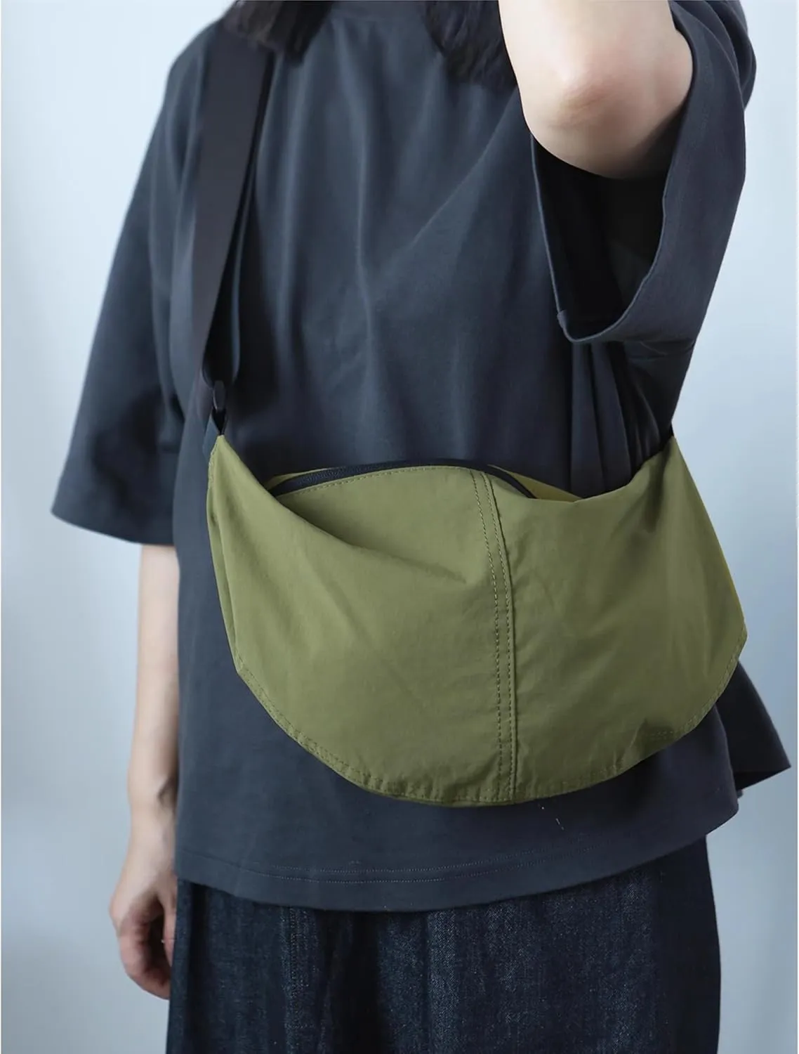 Nylon Crossbody Bag For Women Men Casual Lightweight Crescent Shoulder Hobo Purse With Wide Adjustable Strap