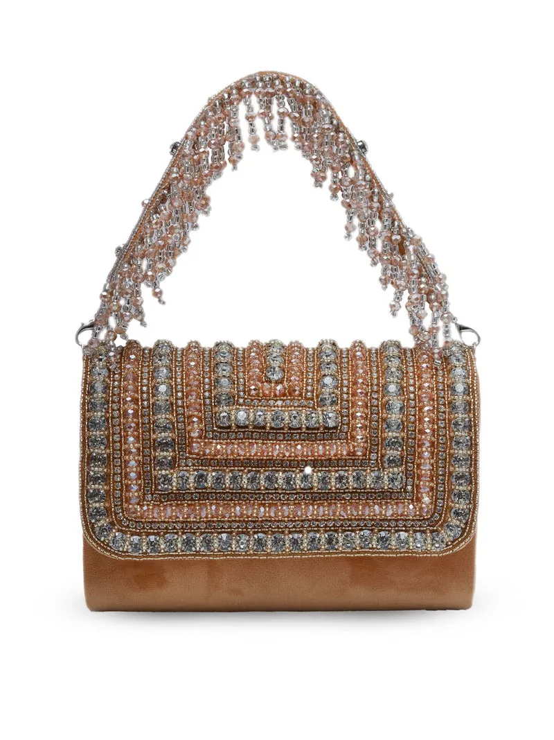 Nysa Gold Embellished Flap over Clutch Bag