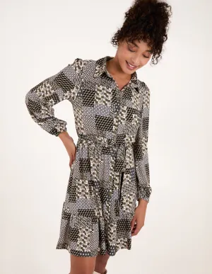 Patchwork Belted Mini Shirt Dress