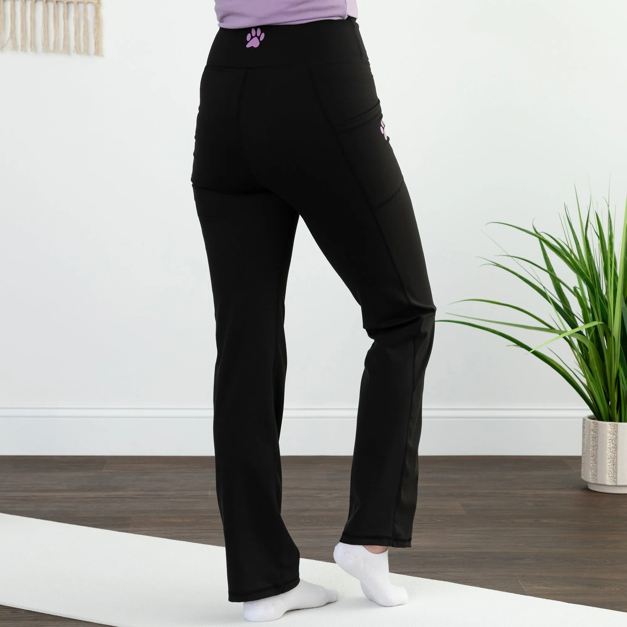 Paw Print Crossover Waist Yoga Pants with Pockets