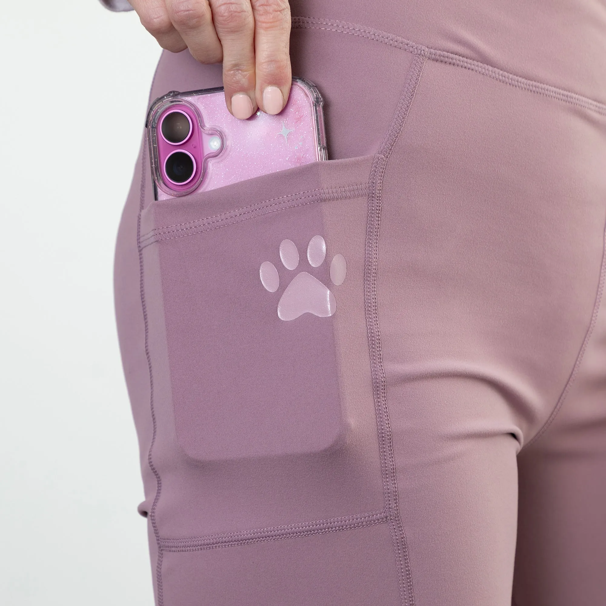 Paw Print Crossover Waist Yoga Pants with Pockets