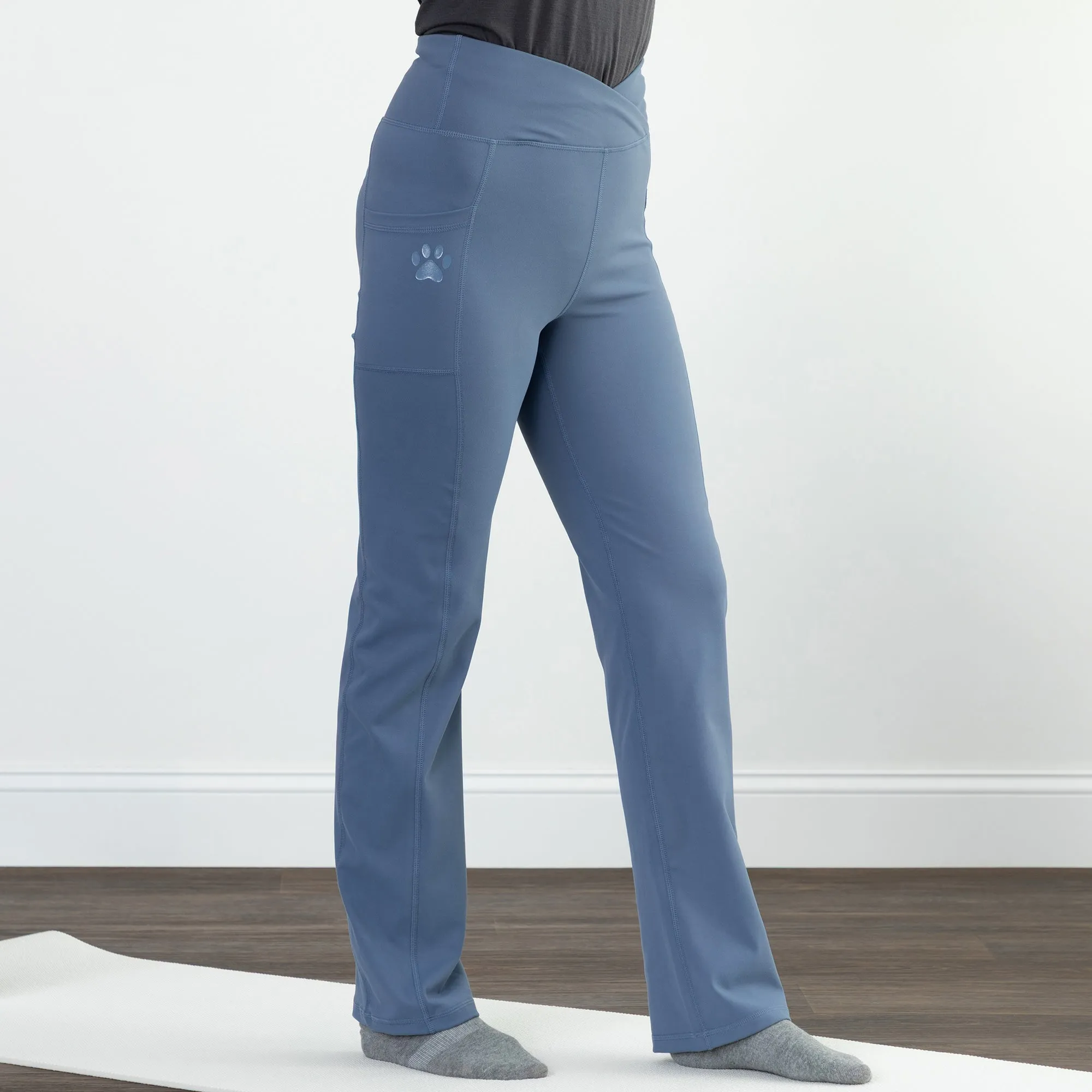 Paw Print Crossover Waist Yoga Pants with Pockets