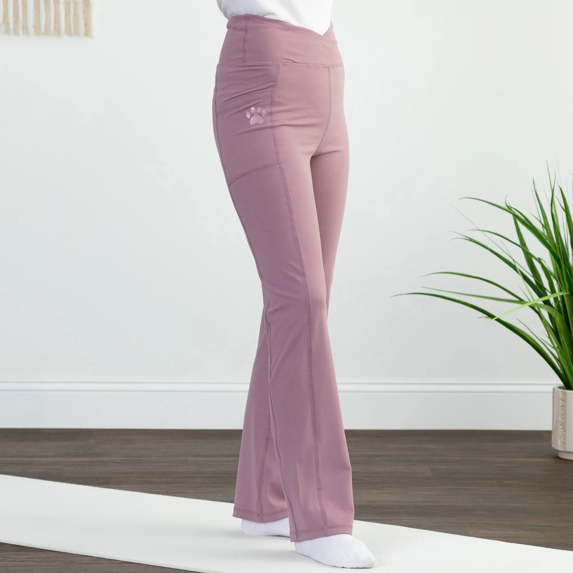 Paw Print Crossover Waist Yoga Pants with Pockets