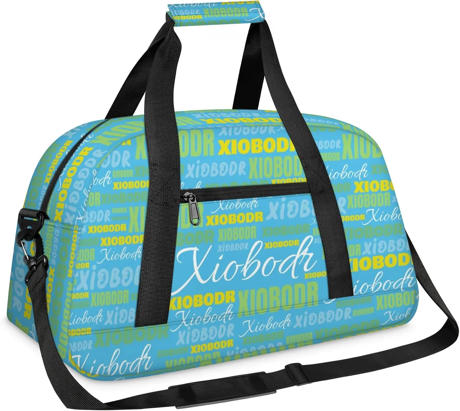 Personalized Cute Duffle Bag - Custom Name Kids Sports Bag, Sleepover Bags for Girls, Lightweight Toddler Boys Overnight Bag for Weekender Travel Cheer Dance Ball Game, Blue Green Yellow