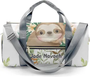 Personalized Woodland Leaves Cute Sloth Customized Multi-functional Handbag Travel Bag, Unisex Portable Duffel Bag