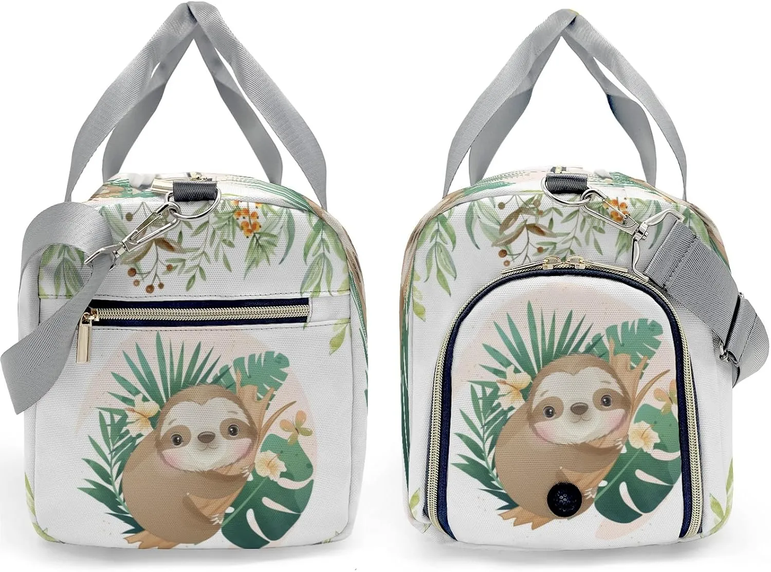 Personalized Woodland Leaves Cute Sloth Customized Multi-functional Handbag Travel Bag, Unisex Portable Duffel Bag