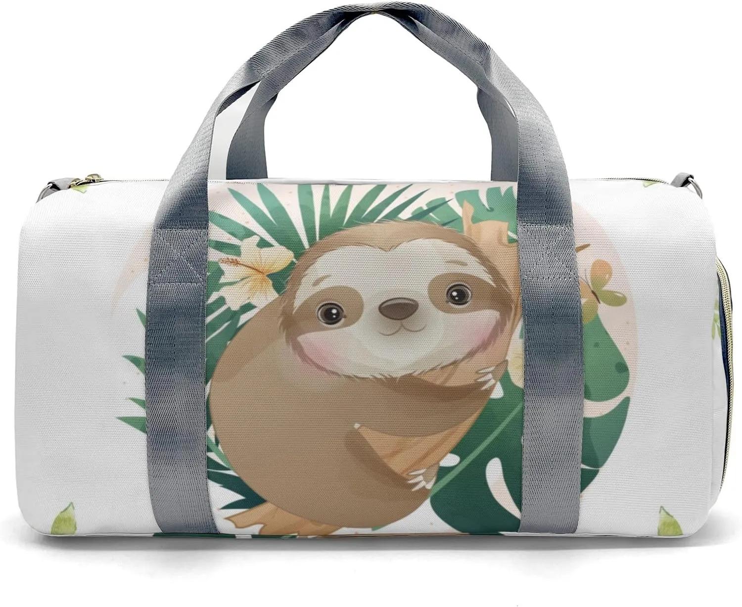 Personalized Woodland Leaves Cute Sloth Customized Multi-functional Handbag Travel Bag, Unisex Portable Duffel Bag
