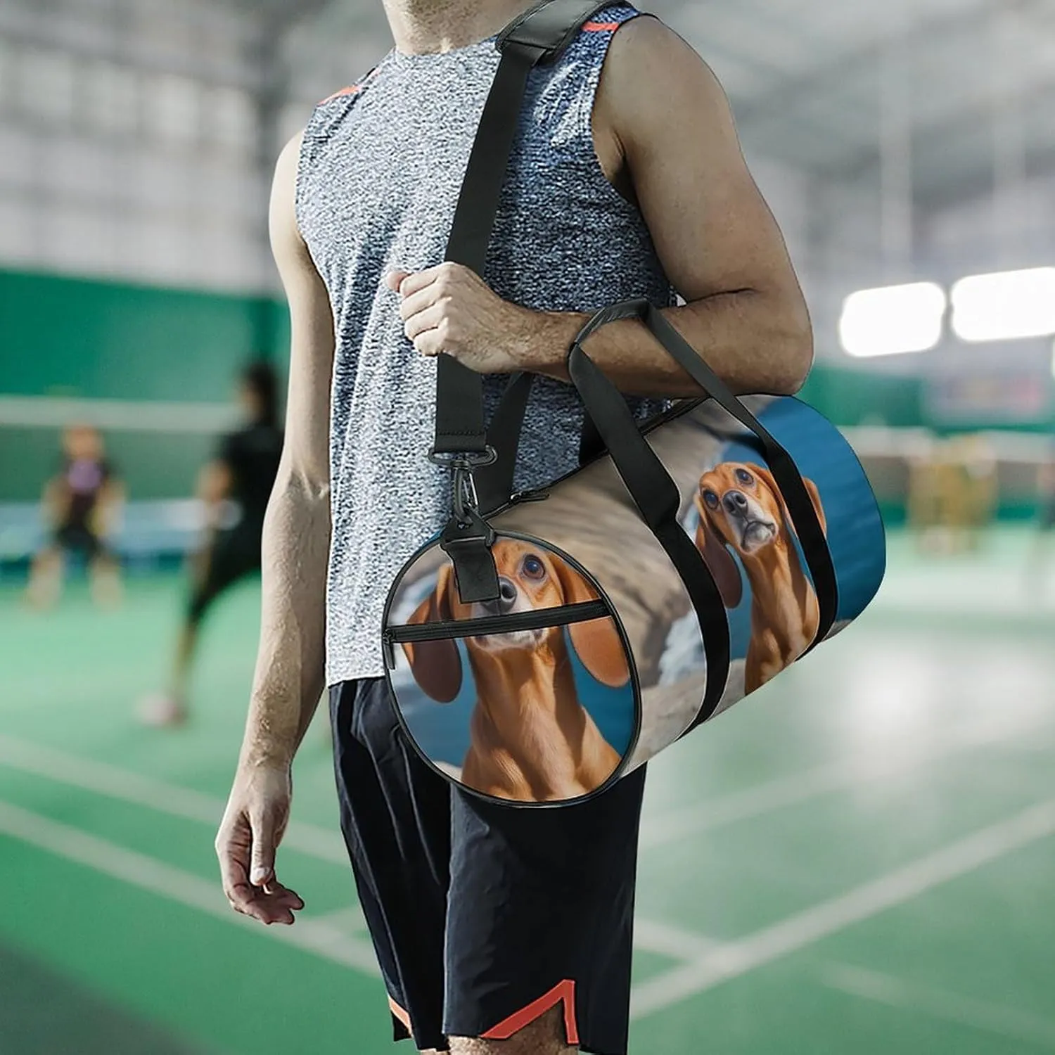 Portable Large Overnight Duffel Bags Cute Funny Dachshund Dog Travel Storage Bag, Waterproof Gym Sports Handbag with Adjustable Shoulder Strap