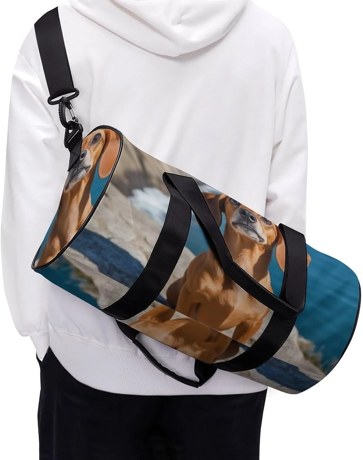 Portable Large Overnight Duffel Bags Cute Funny Dachshund Dog Travel Storage Bag, Waterproof Gym Sports Handbag with Adjustable Shoulder Strap