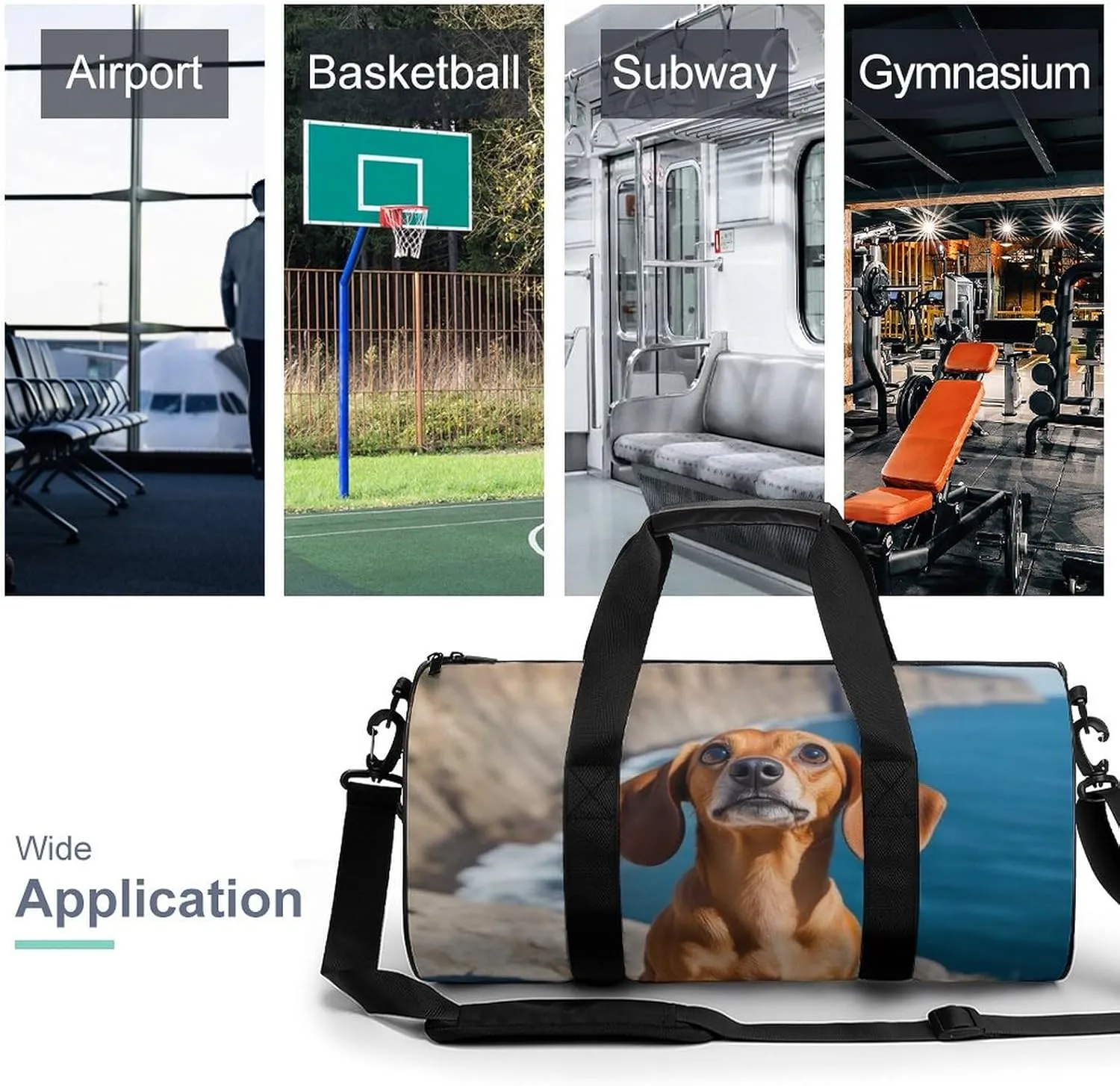Portable Large Overnight Duffel Bags Cute Funny Dachshund Dog Travel Storage Bag, Waterproof Gym Sports Handbag with Adjustable Shoulder Strap