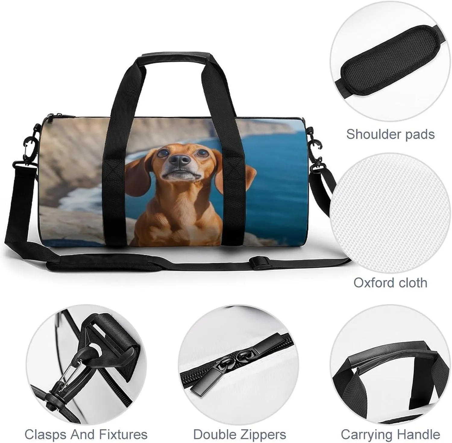 Portable Large Overnight Duffel Bags Cute Funny Dachshund Dog Travel Storage Bag, Waterproof Gym Sports Handbag with Adjustable Shoulder Strap