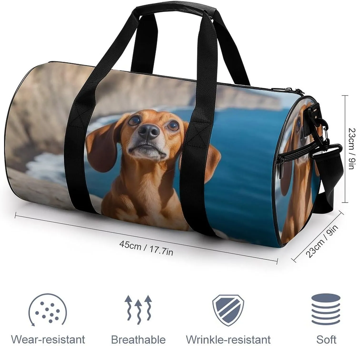 Portable Large Overnight Duffel Bags Cute Funny Dachshund Dog Travel Storage Bag, Waterproof Gym Sports Handbag with Adjustable Shoulder Strap