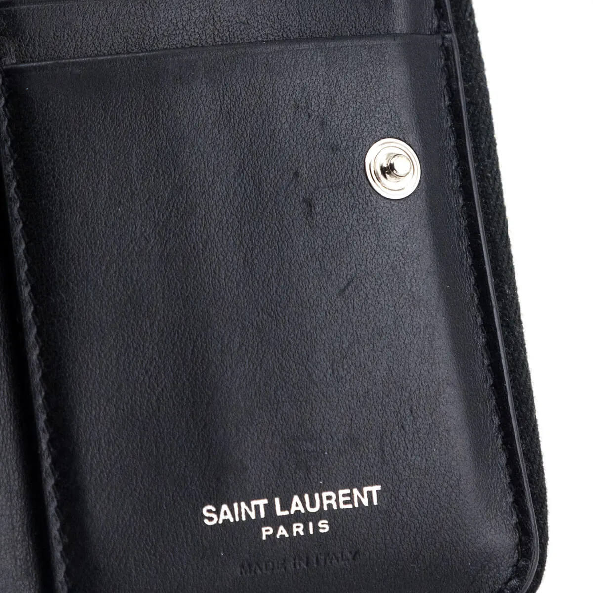 Saint Laurent Black Calfskin Love Patch Zipped Compact Wallet