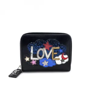 Saint Laurent Black Calfskin Love Patch Zipped Compact Wallet