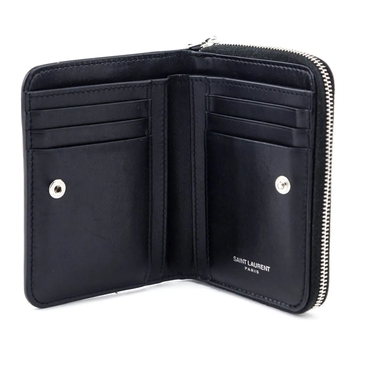 Saint Laurent Black Calfskin Love Patch Zipped Compact Wallet