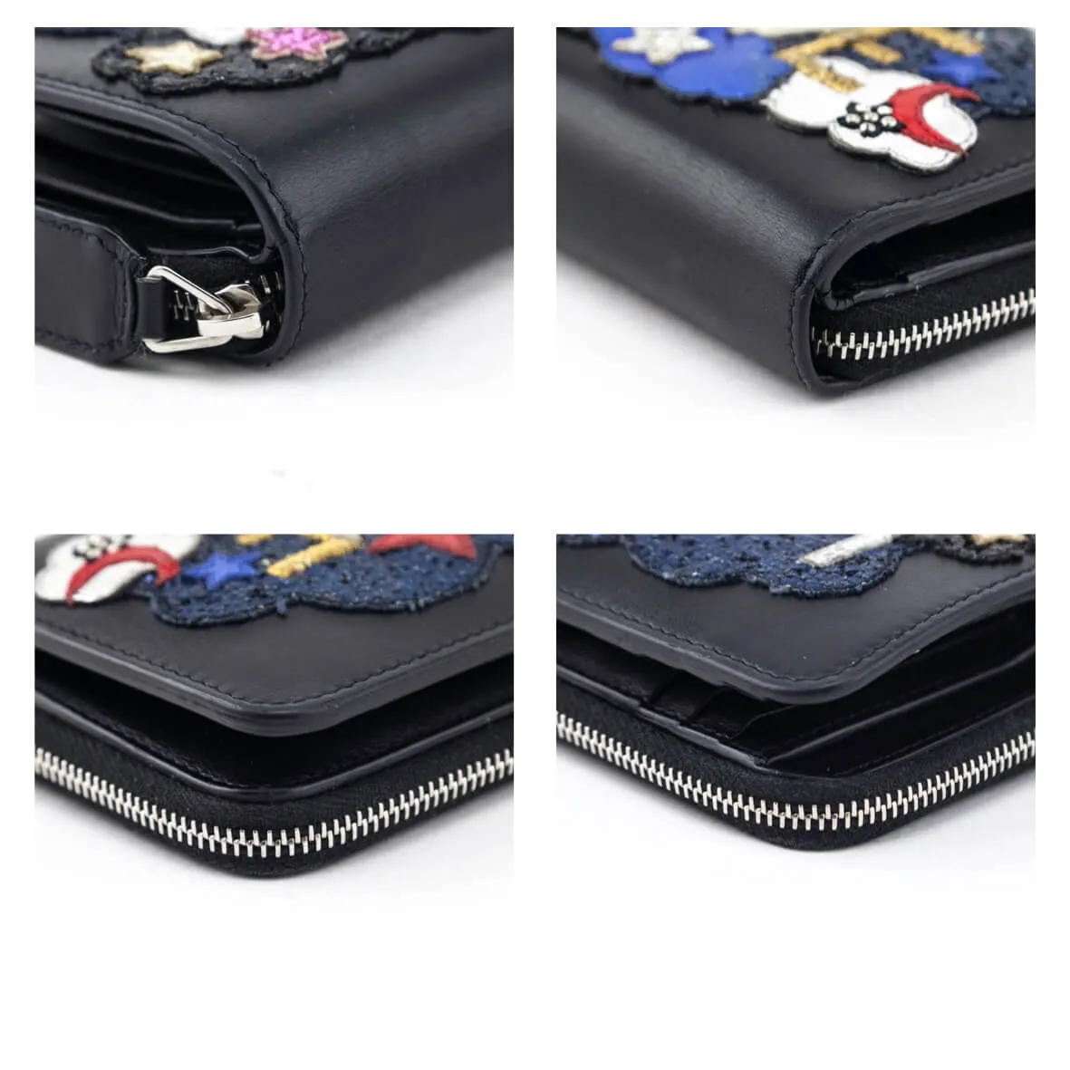 Saint Laurent Black Calfskin Love Patch Zipped Compact Wallet