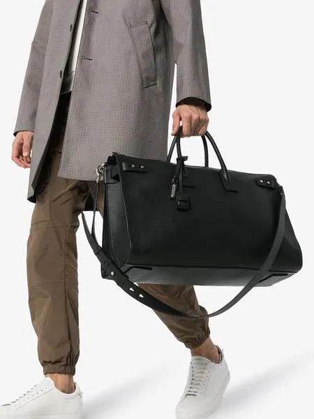 Saint Laurent Black Leather Sac de Jour 48H Large Duffle Bag