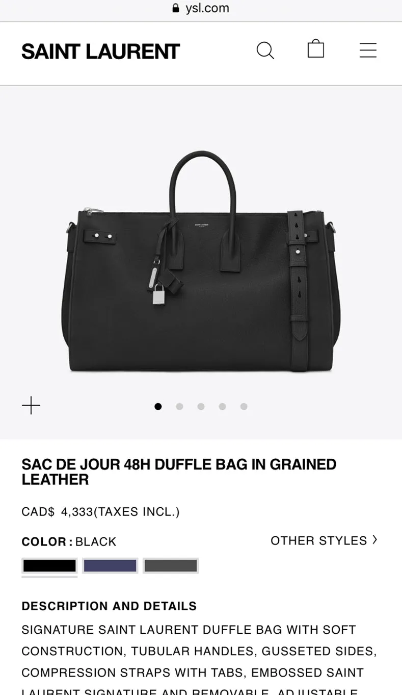 Saint Laurent Black Leather Sac de Jour 48H Large Duffle Bag