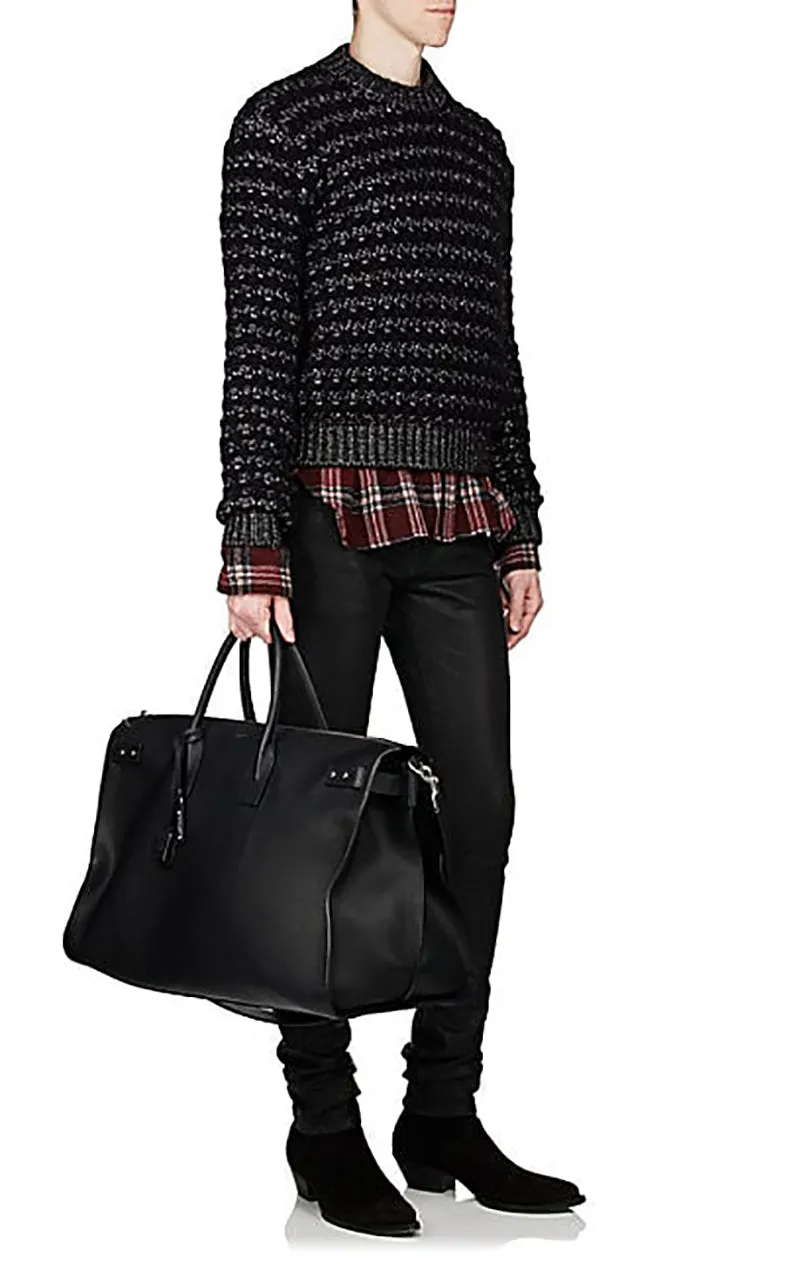Saint Laurent Black Leather Sac de Jour 48H Large Duffle Bag