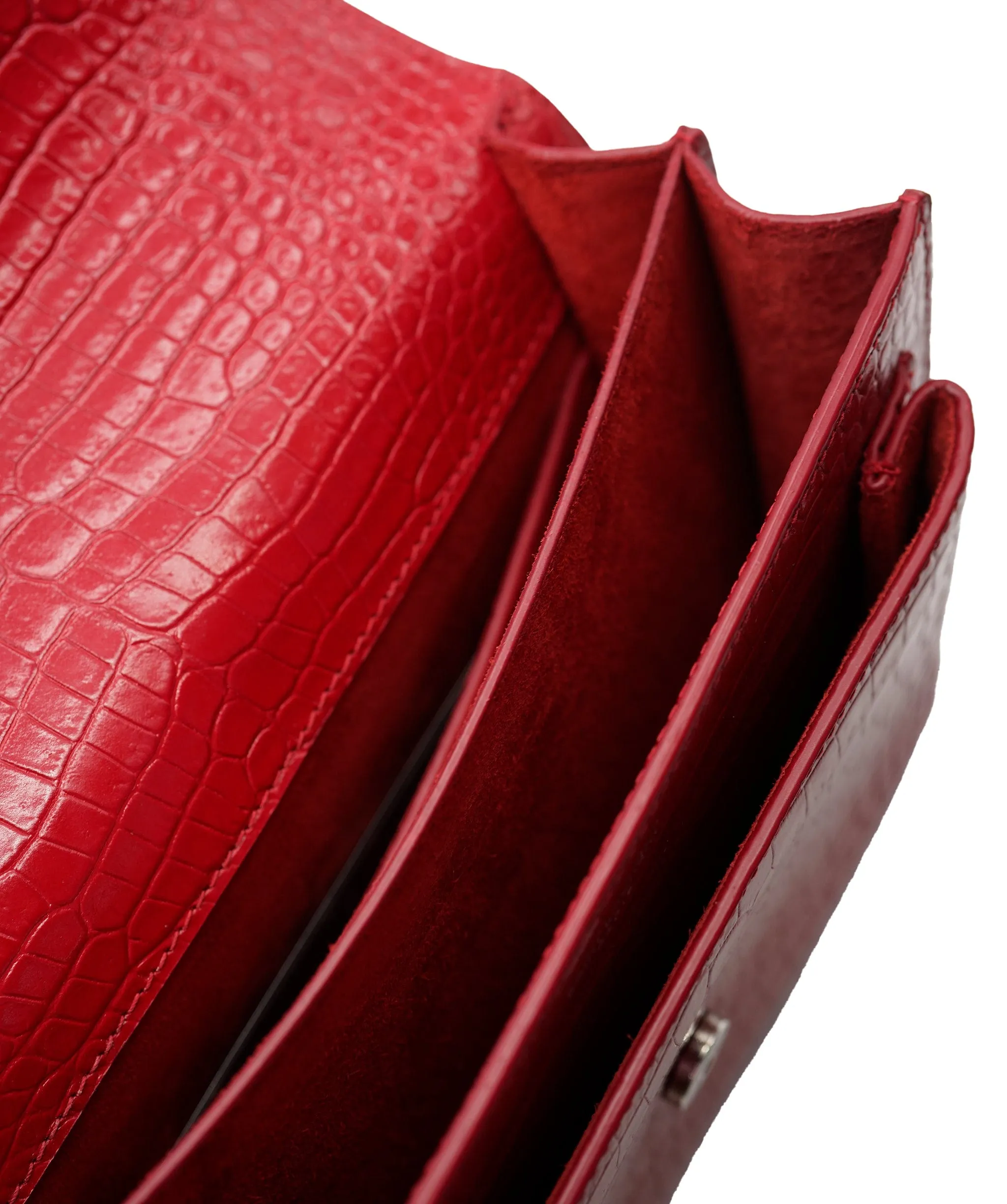 Saint Laurent Red Croc Embossed Medium Sunset ABC0832