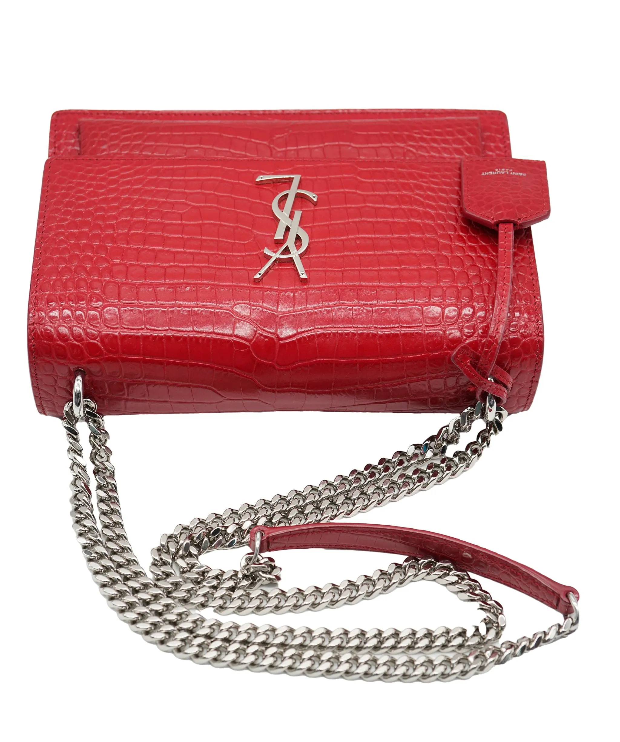 Saint Laurent Red Croc Embossed Medium Sunset ABC0832