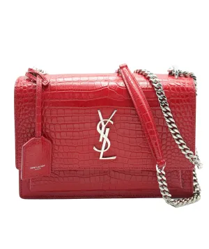Saint Laurent Red Croc Embossed Medium Sunset ABC0832