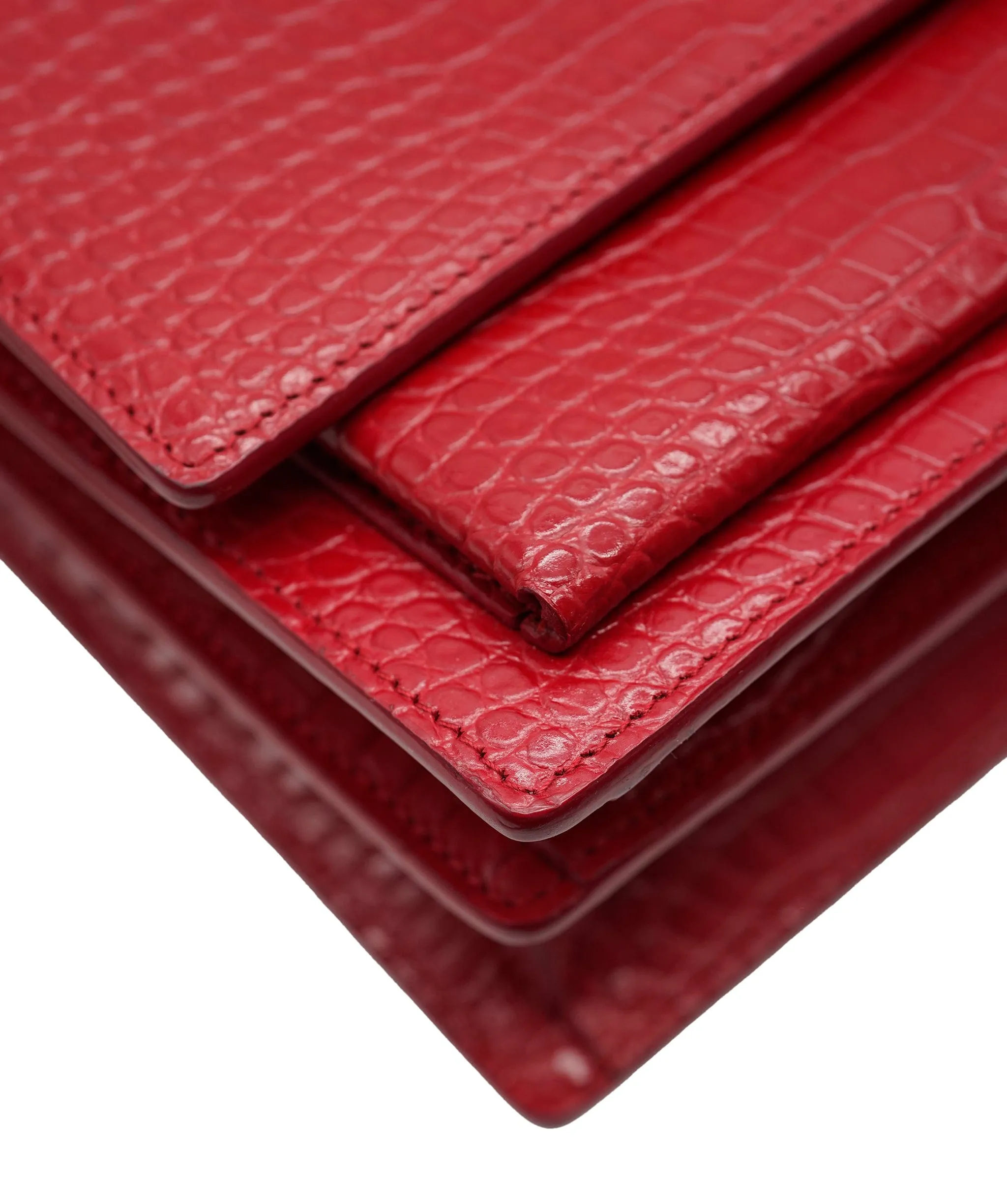Saint Laurent Red Croc Embossed Medium Sunset ABC0832